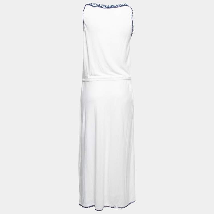 Pre Owned Ralph Lauren White Cotton Lace Trim Long Dress M