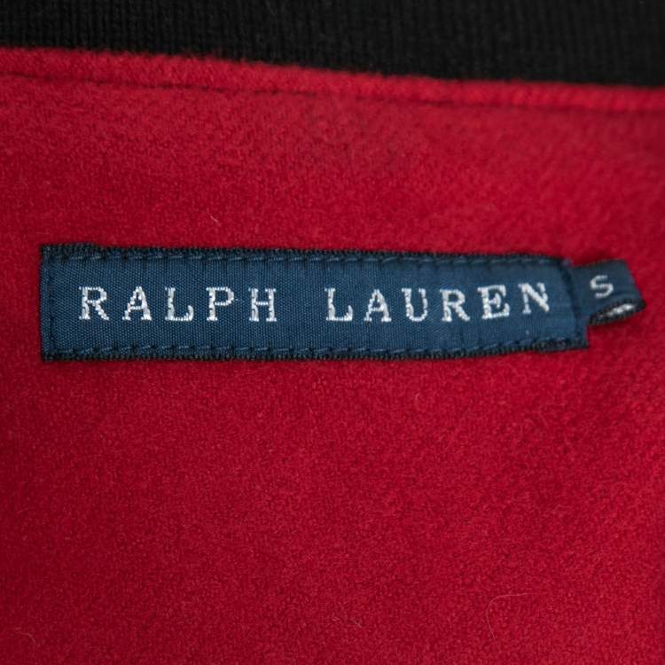 Pre Owned Ralph Lauren Black Cotton Rib Knit Trimmed Varsity Jacket S