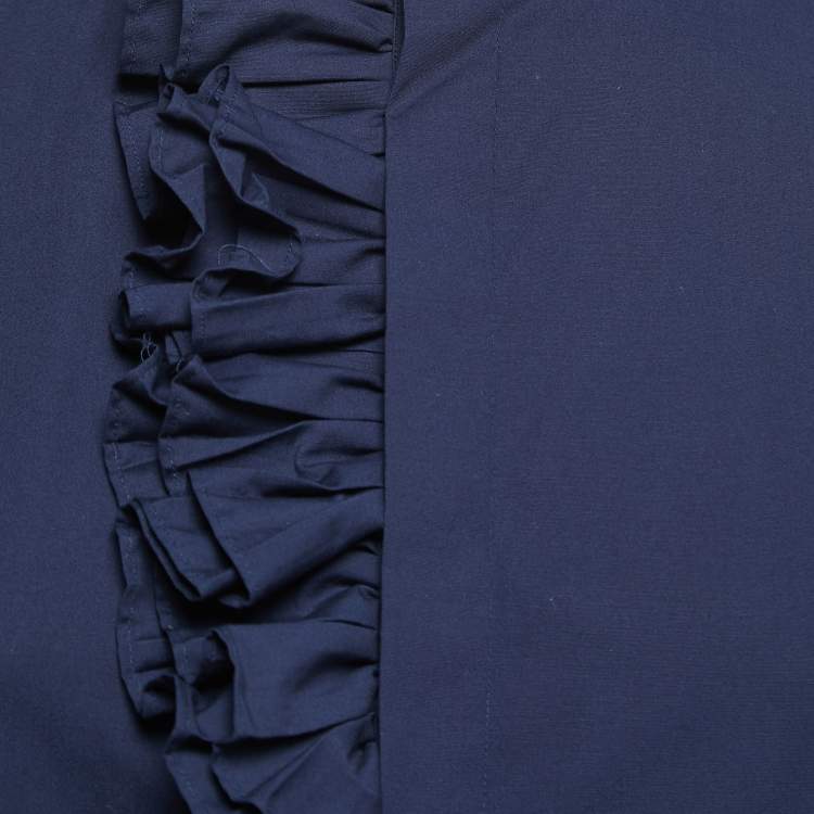 Pre Owned Ralph Lauren Navy Blue Cotton Ruffled Shirt M