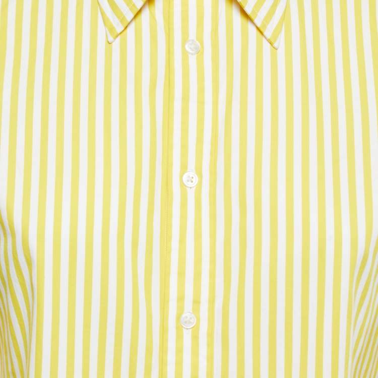 Pre Owned Ralph Lauren Yellow Striped Cotton Long Sleeve Button Front Shirt M