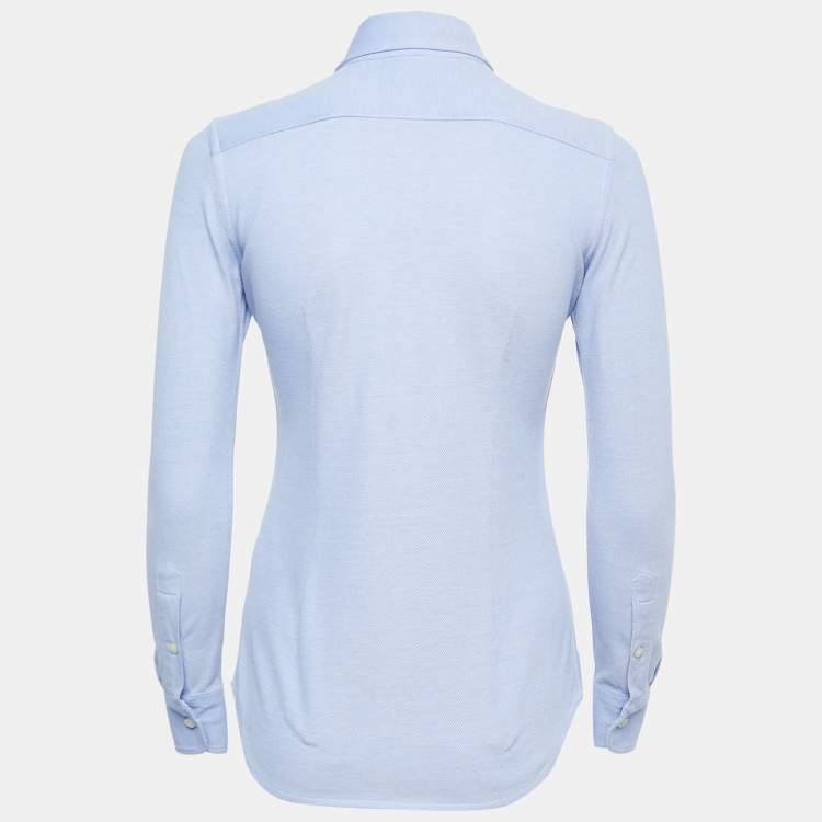 Pre Owned Ralph Lauren Light Blue Oxford Knit Button Down Shirt XS