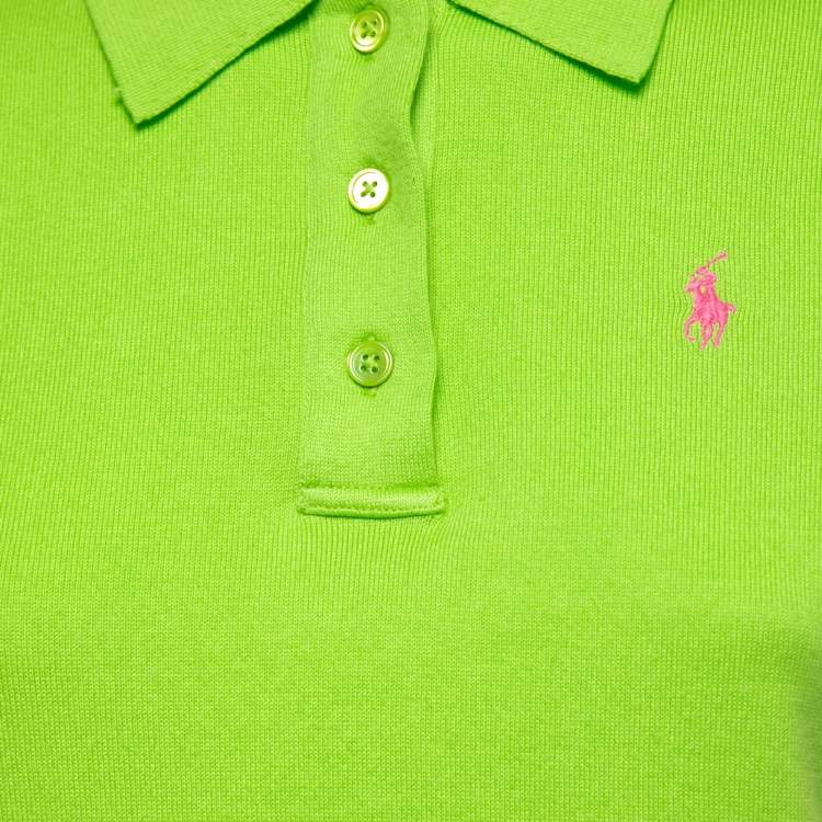 Pre Owned Ralph Lauren Lime Green Knit Polo T-Shirt M