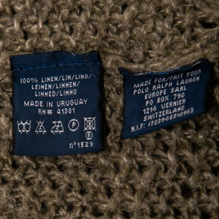 Pre Owned Ralph Lauren Light Green Hand Knit Linen Sleeveless Cardigan M