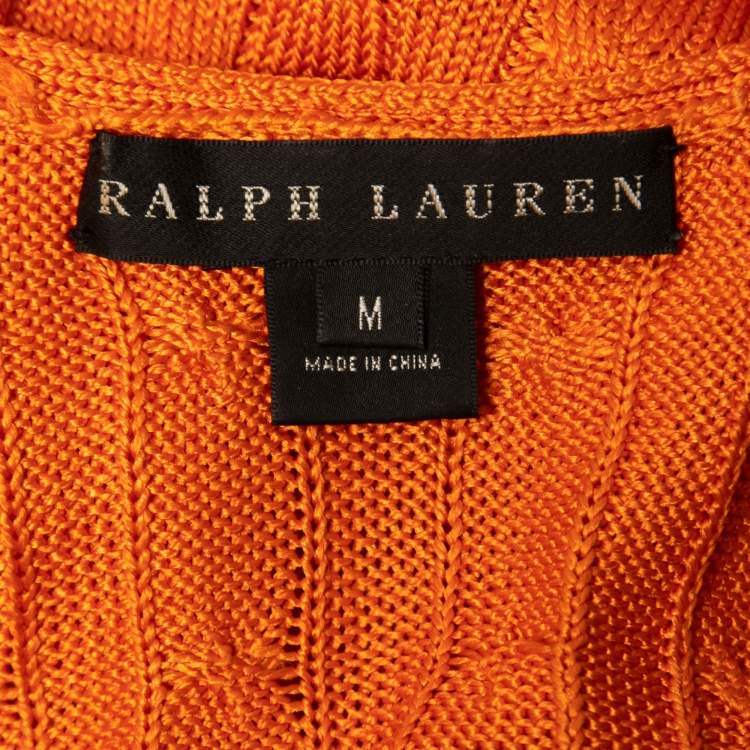 Pre Owned Ralph Lauren Orange Silk Knitted Top M
