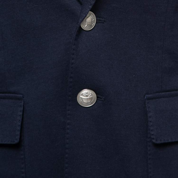 Pre Owned Ralph Lauren Navy Blue Stretch Cotton Single-Breasted Blazer L