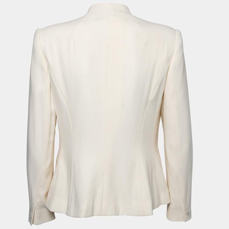 Pre Owned Ralph Lauren Cream Wool Ruffled Blazer M