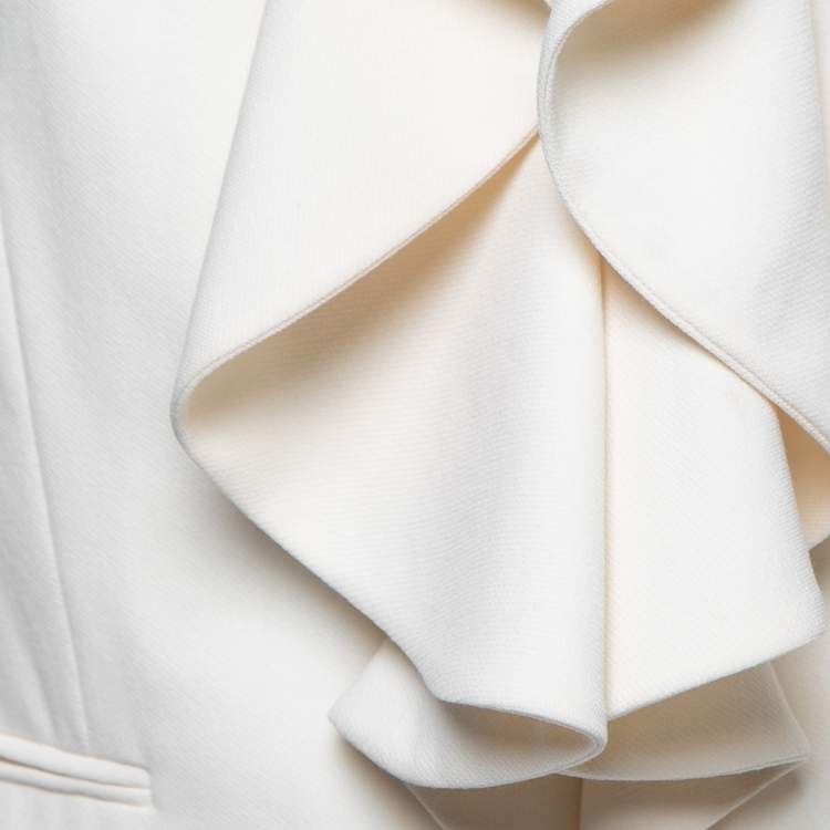 Pre Owned Ralph Lauren Cream Wool Ruffled Blazer M