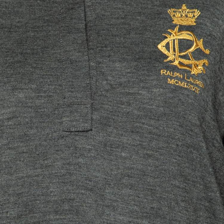 Pre Owned Ralph Lauren Dark Grey Wool & Cashmere Long Sleeve Polo T-Shirt XL