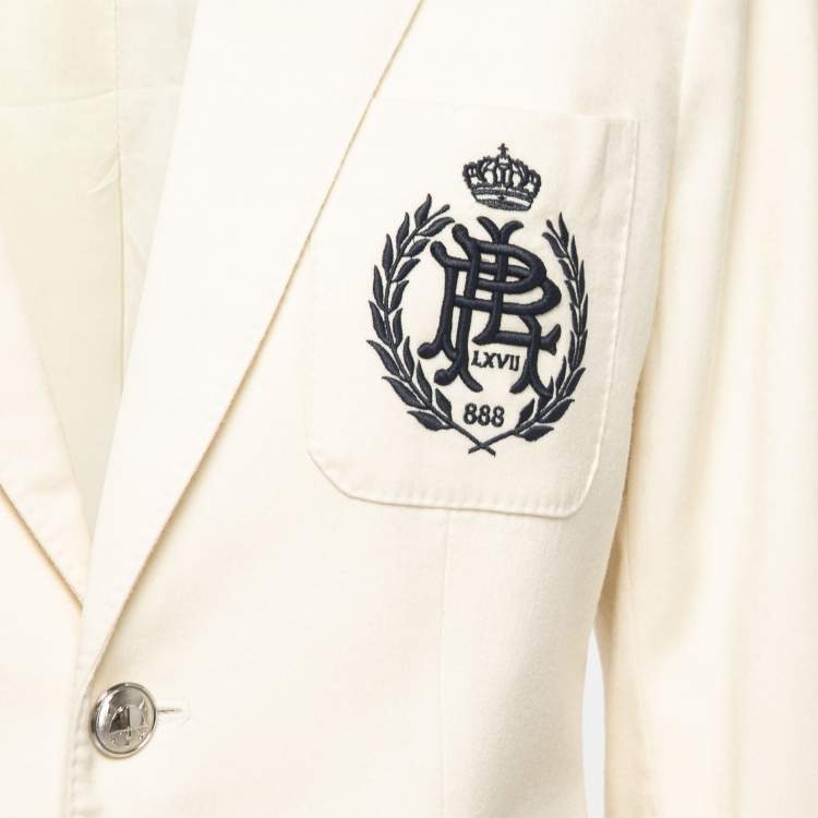 Pre Owned Ralph Lauren Cream Wool Crest Embroidered Blazer L