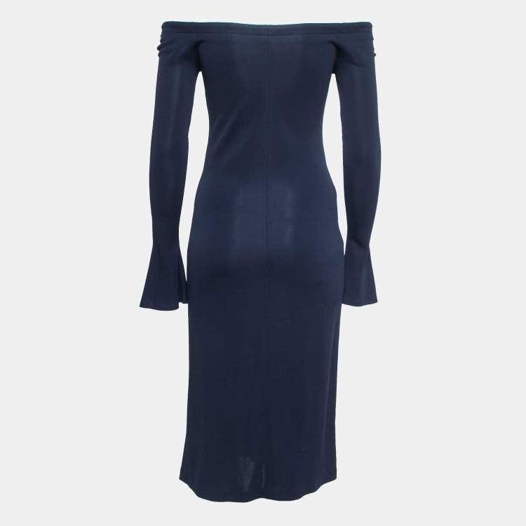 مملوكة مسبقًا Ralph Lauren Navy Blue Jersey Knit Off Shoulder Midi Dress S