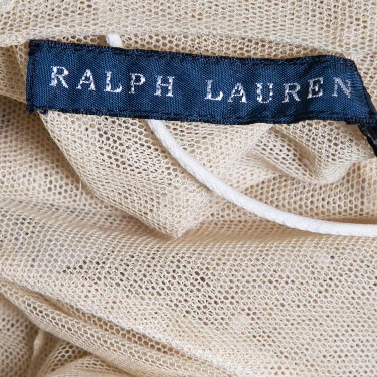 Pre Owned Ralph Lauren Beige Lace Asymmetric Hem Neck Tie Detail Midi Dress S