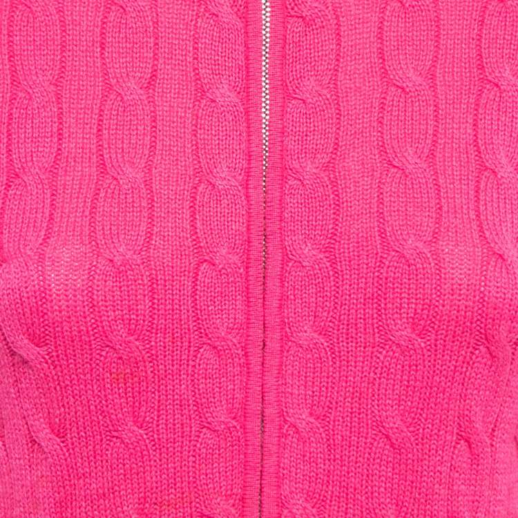 Pre Owned Ralph Lauren Pink Cashmere Knit Zip Up High Neck Cardigan M