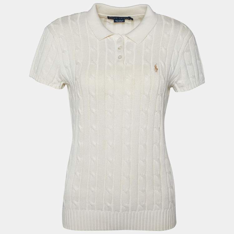 Ralph Lauren Cream Cotton Cable Knit Polo T-Shirt L Ralph Lauren | The  Luxury Closet