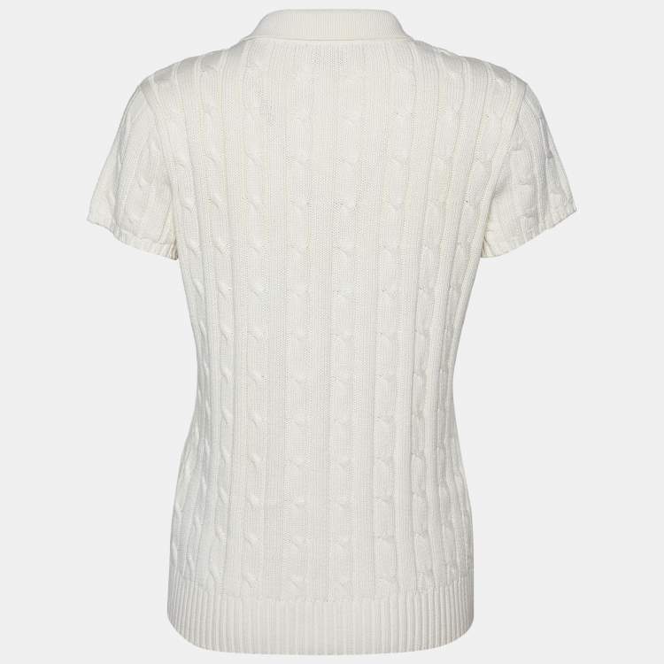 Ralph Lauren Women's Slim Fit Cable-Knit Polo Shirt - Size XL in White