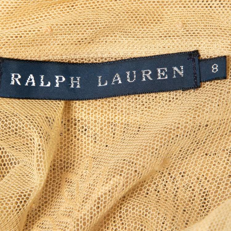 Pre Owned Ralph Lauren Cream Embroidered Lace Button Front Sheer Shirt M