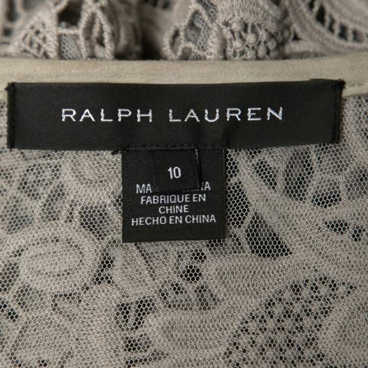Pre Owned Ralph Lauren Grey Lace Front Open Long Shrug L