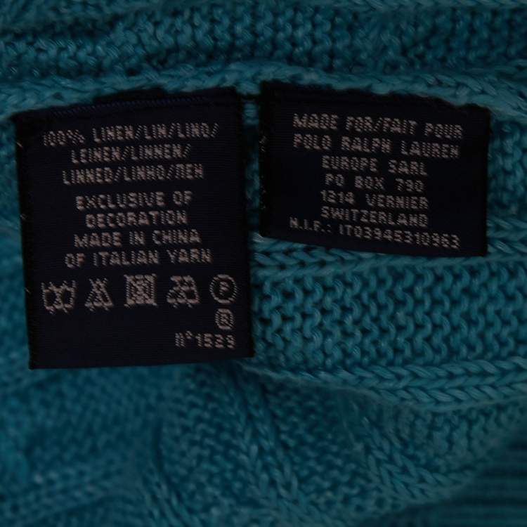 مملوكة مسبقًا Ralph Lauren Blue Cable Knit V-Neck Sweater L