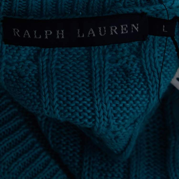 مملوكة مسبقًا Ralph Lauren Blue Cable Knit V-Neck Sweater L