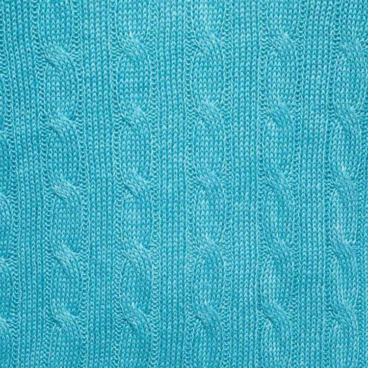 مملوكة مسبقًا Ralph Lauren Blue Cable Knit V-Neck Sweater L