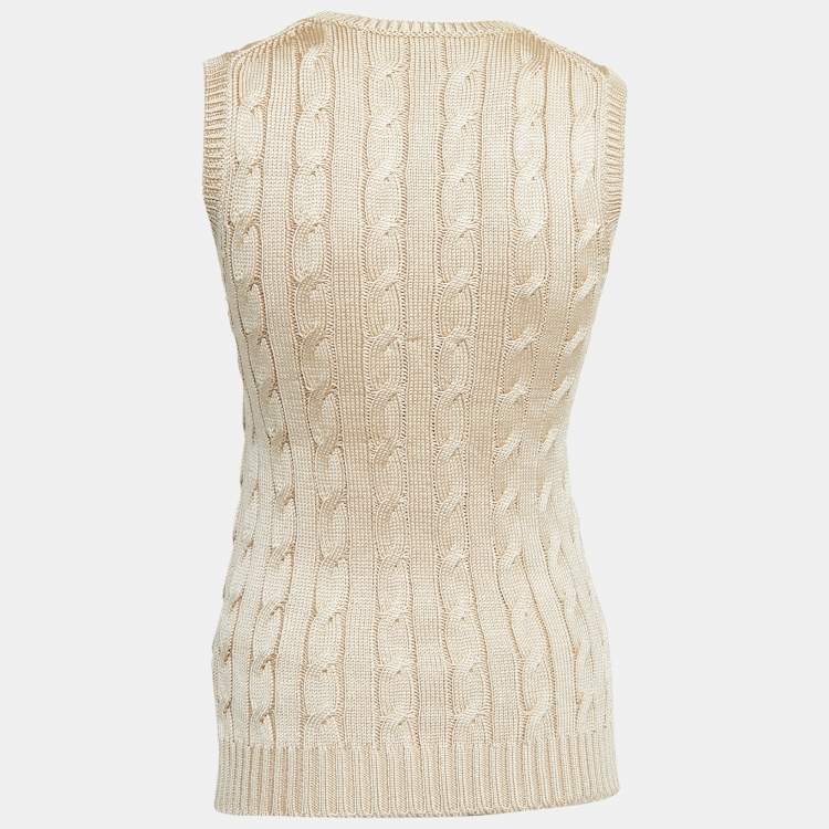 Pre Owned Ralph Lauren Gold Silk Knit Sleeveless Sweater Top XS
