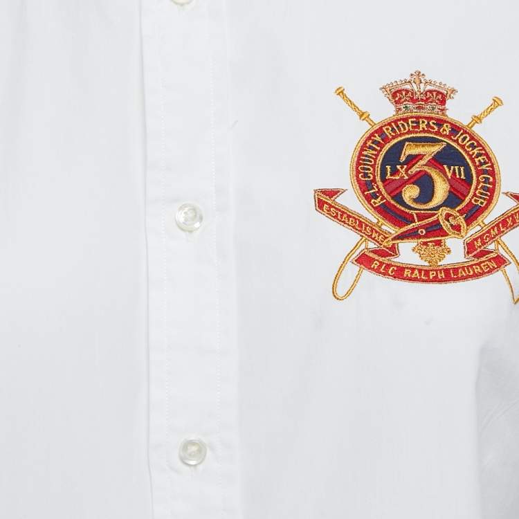 Pre Owned Ralph Lauren White Cotton Embroidered Tailored Shirt M