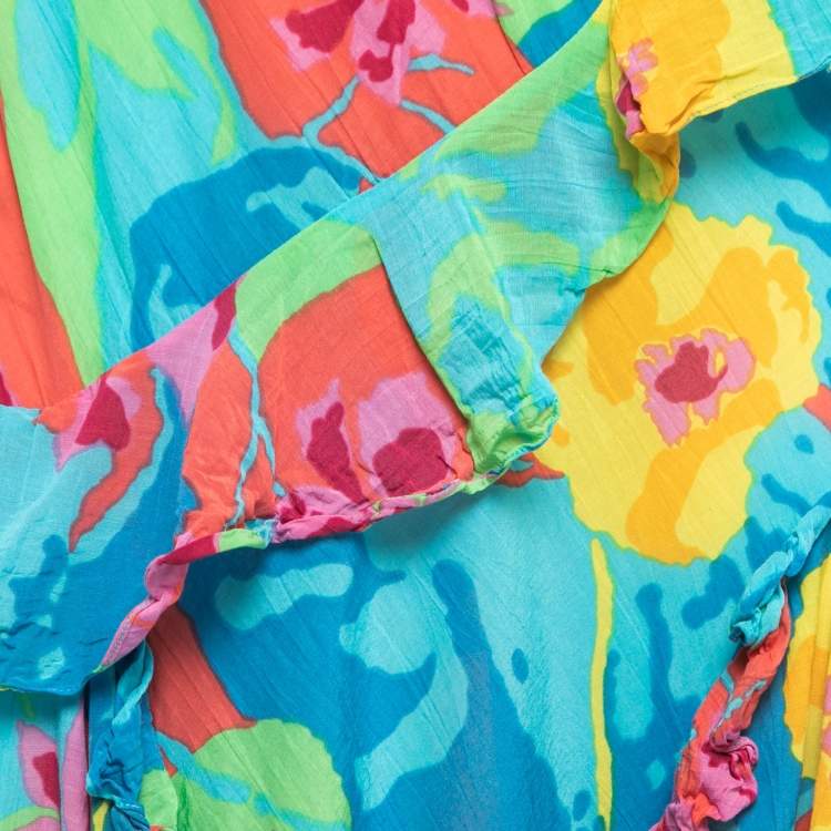 Pre Owned Ralph Lauren Multicolor Floral Printed Cotton & Silk Ruffled Midi Skirt S