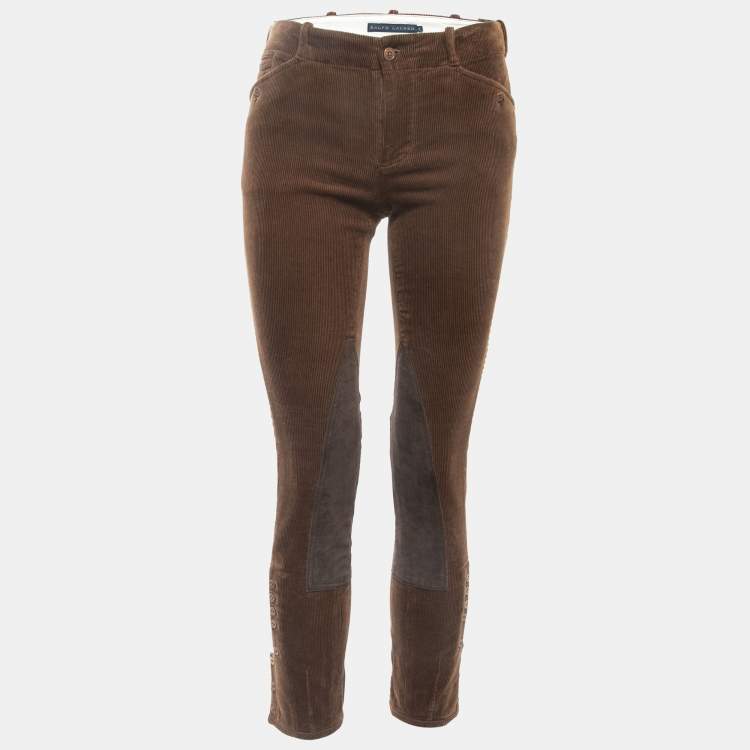 Pre Owned Ralph Lauren Brown Corduroy Suede Trimmed Trousers S