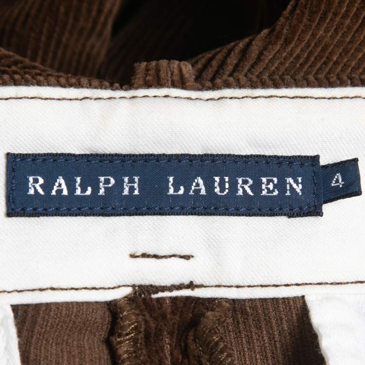 Pre Owned Ralph Lauren Brown Corduroy Suede Trimmed Trousers S