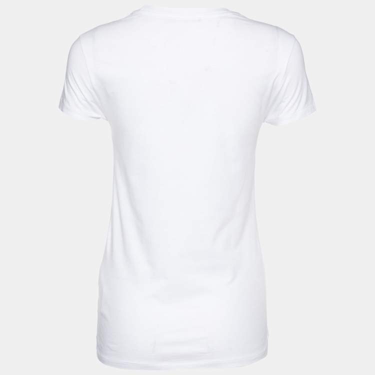 Pre Owned Ralph Lauren White Embroidered Cotton Knit Roundneck T-Shirt M