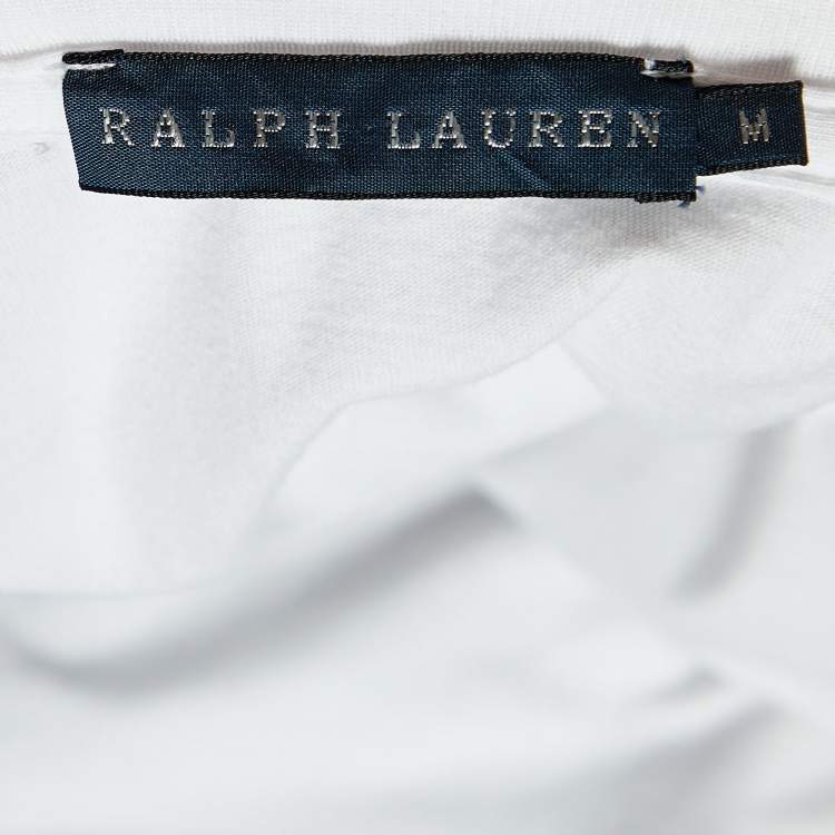 Pre Owned Ralph Lauren White Embroidered Cotton Knit Roundneck T-Shirt M