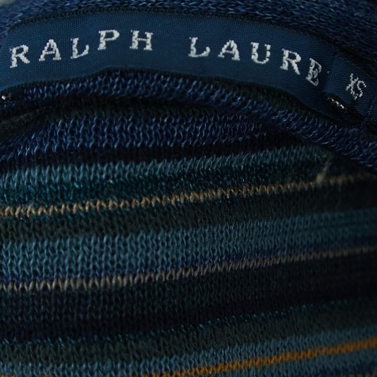 Pre Owned Ralph Lauren Blue Striped Linen Blend Knit Long Sleeve Wrap Top XS