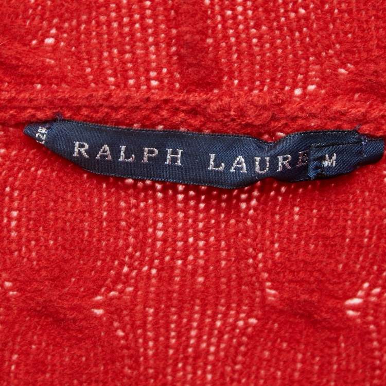 Pre Owned Ralph Luaren Red Patterned Wool Blend Cowl Neck Sweater M