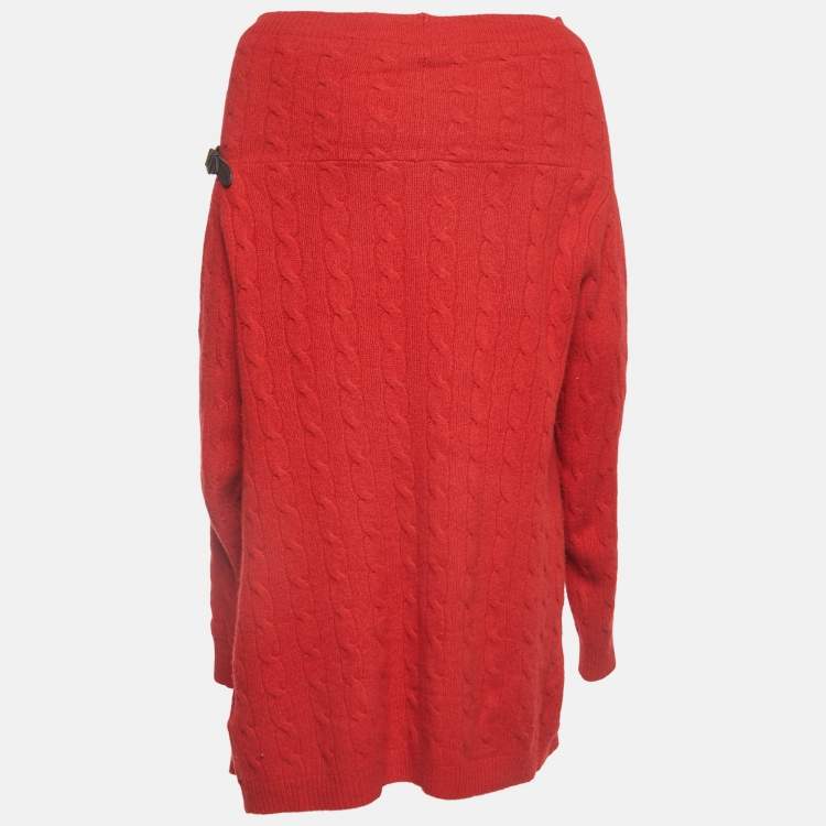Pre Owned Ralph Luaren Red Patterned Wool Blend Cowl Neck Sweater M
