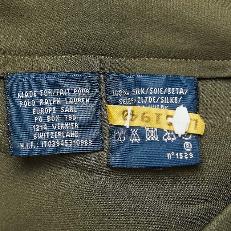Pre Owned Ralph Lauren Olive Green Silk Long Sleeve Blouse L