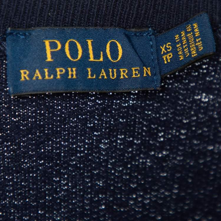 Pre Owned Polo Ralph Lauren Navy Blue Letter Applique Cotton Knit Sweater Dress XS