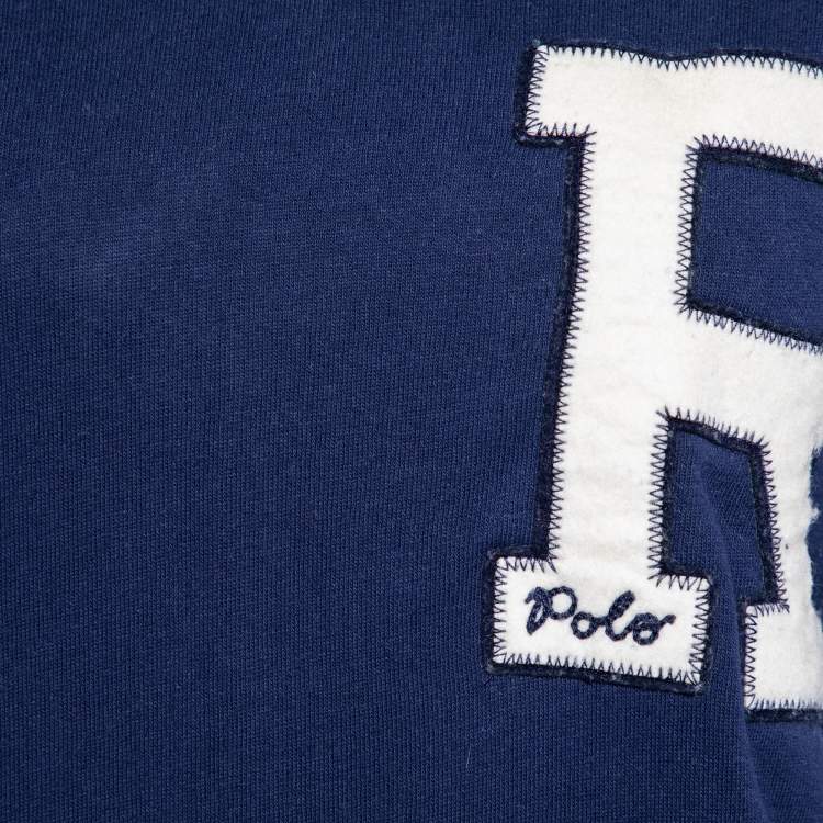 Pre Owned Polo Ralph Lauren Navy Blue Letter Applique Cotton Knit Sweater Dress XS