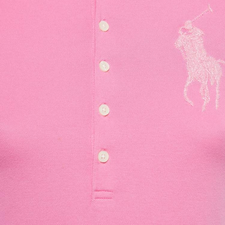 Pre Owned Ralph Lauren Pink Cotton Logo Patch Polo T-Shirt M