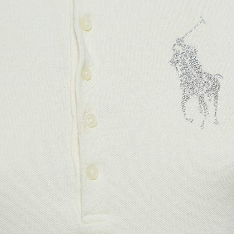 Pre Owned Ralph Lauren Cream Cotton Logo Patch Skinny Polo T-Shirt S