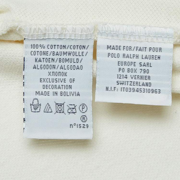 Pre Owned Ralph Lauren Cream Cotton Logo Patch Skinny Polo T-Shirt S