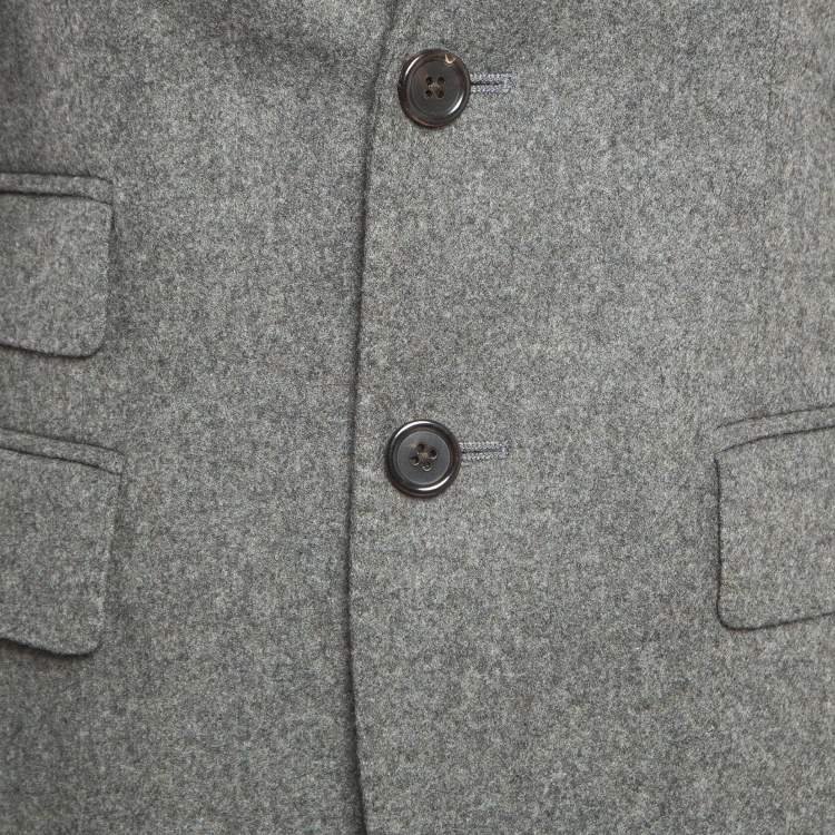 Pre Owned Lauren by Ralph Lauren Grey Virgin Wool & Rabbit Hair Single Breasted Blazer M