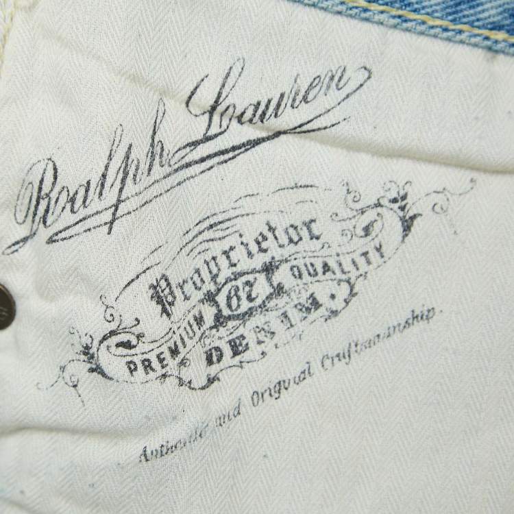 Pre Owned Ralph Lauren Blue Washed & Distressed Stacked Skinny Jeans M Waist 29"