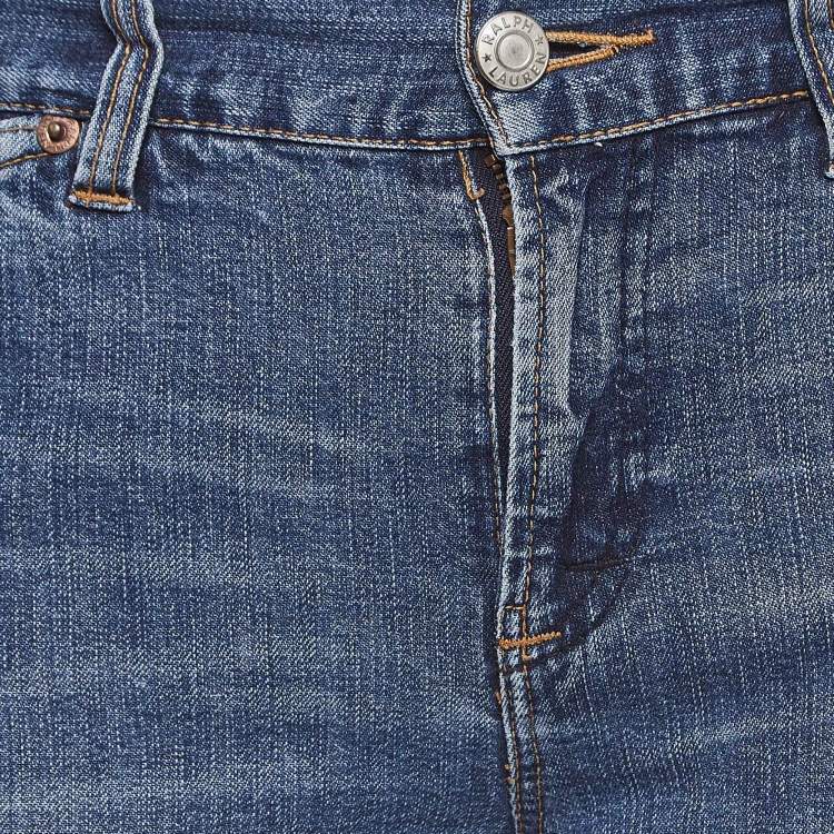 Pre Owned Ralph Lauren Blue Whiskered Denim Skinny Fit Jeans S Waist 28''