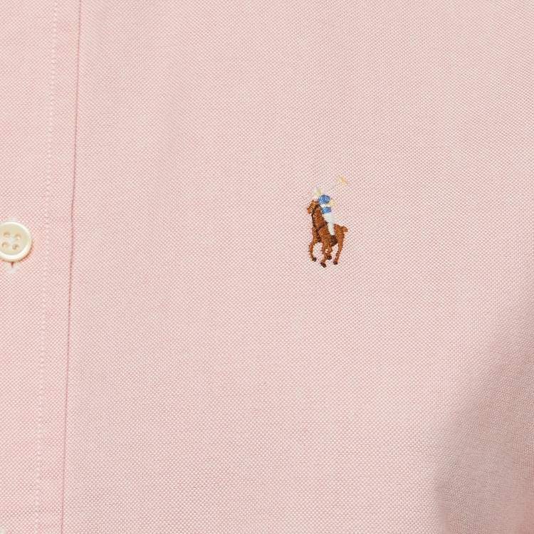 Pre Owned Ralph Lauren Pink Logo Embroidered Cotton Button Down Shirt S