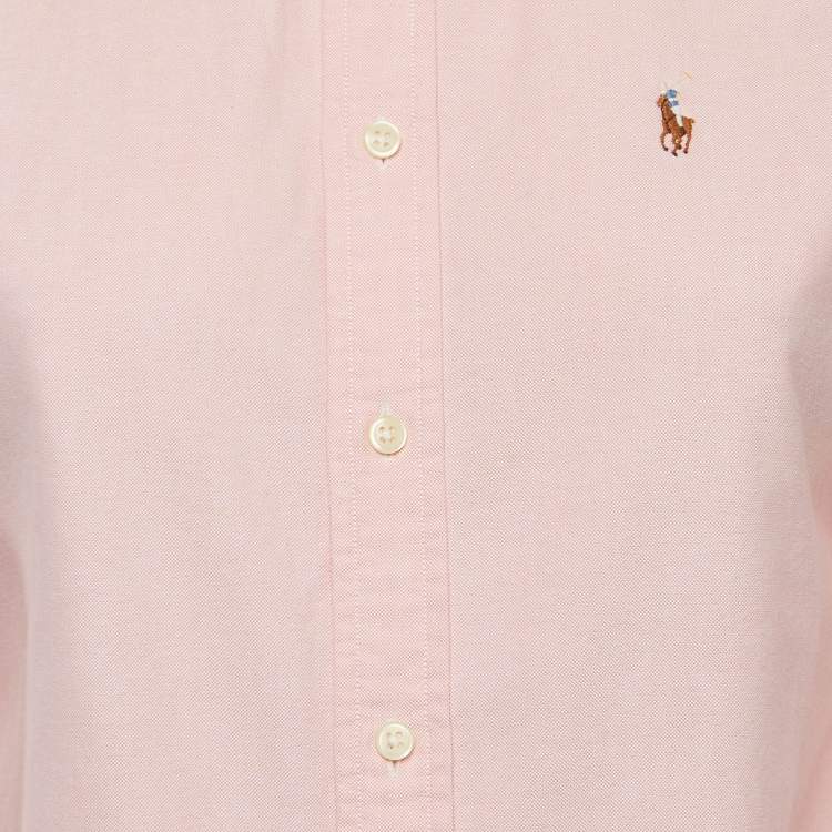 Pre Owned Ralph Lauren Pink Logo Embroidered Cotton Button Down Shirt S