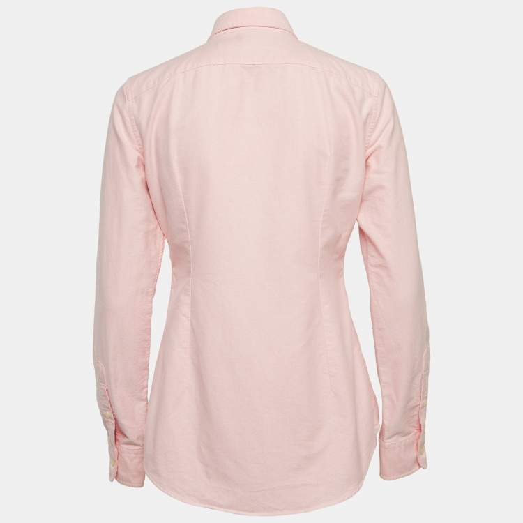 Pre Owned Ralph Lauren Pink Logo Embroidered Cotton Button Down Shirt S