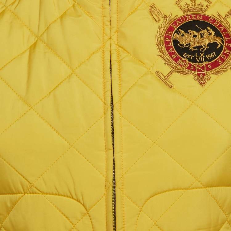 Pre Owned Ralph Lauren Sport Yellow Embroidered Suede Trim Synthetic Quilted Vest S