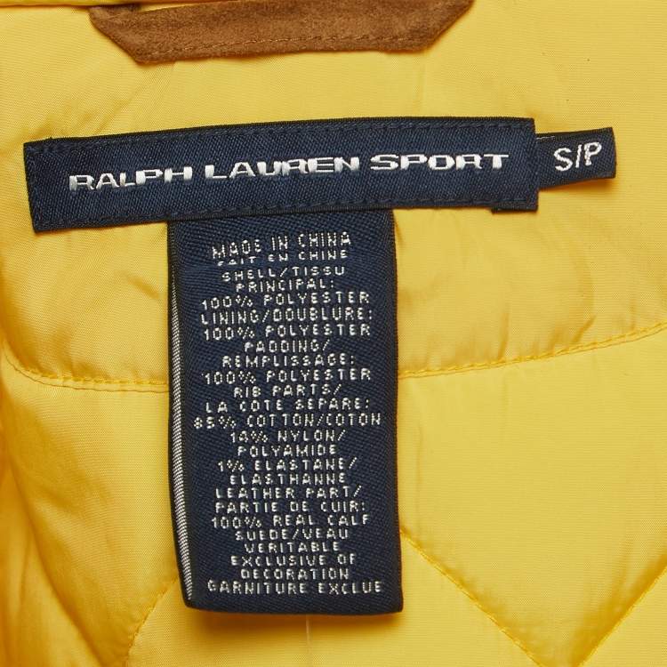 Pre Owned Ralph Lauren Sport Yellow Embroidered Suede Trim Synthetic Quilted Vest S