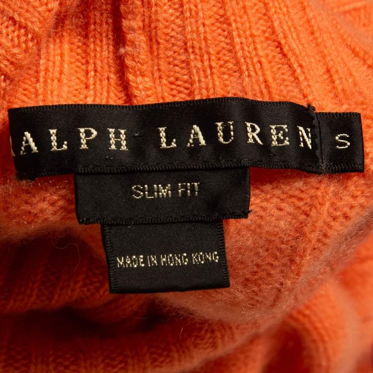 Pre Owned Ralph Lauren Orange Cashmere Cable Knit Short Sleeve Slim Fit Top S