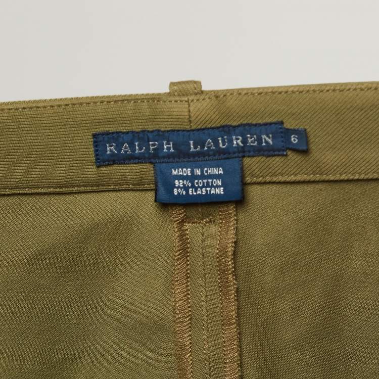 Pre Owned Ralph Lauren Green Suede Trim Cotton Breeches Pants M