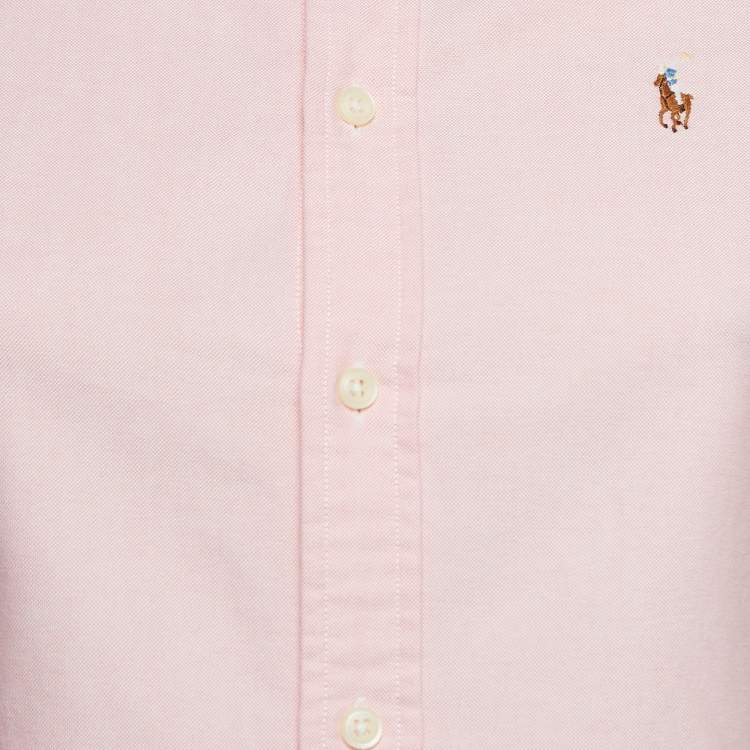 Pre Owned Ralph Lauren Pink Logo Embroidered Cotton Button Down Shirt XS